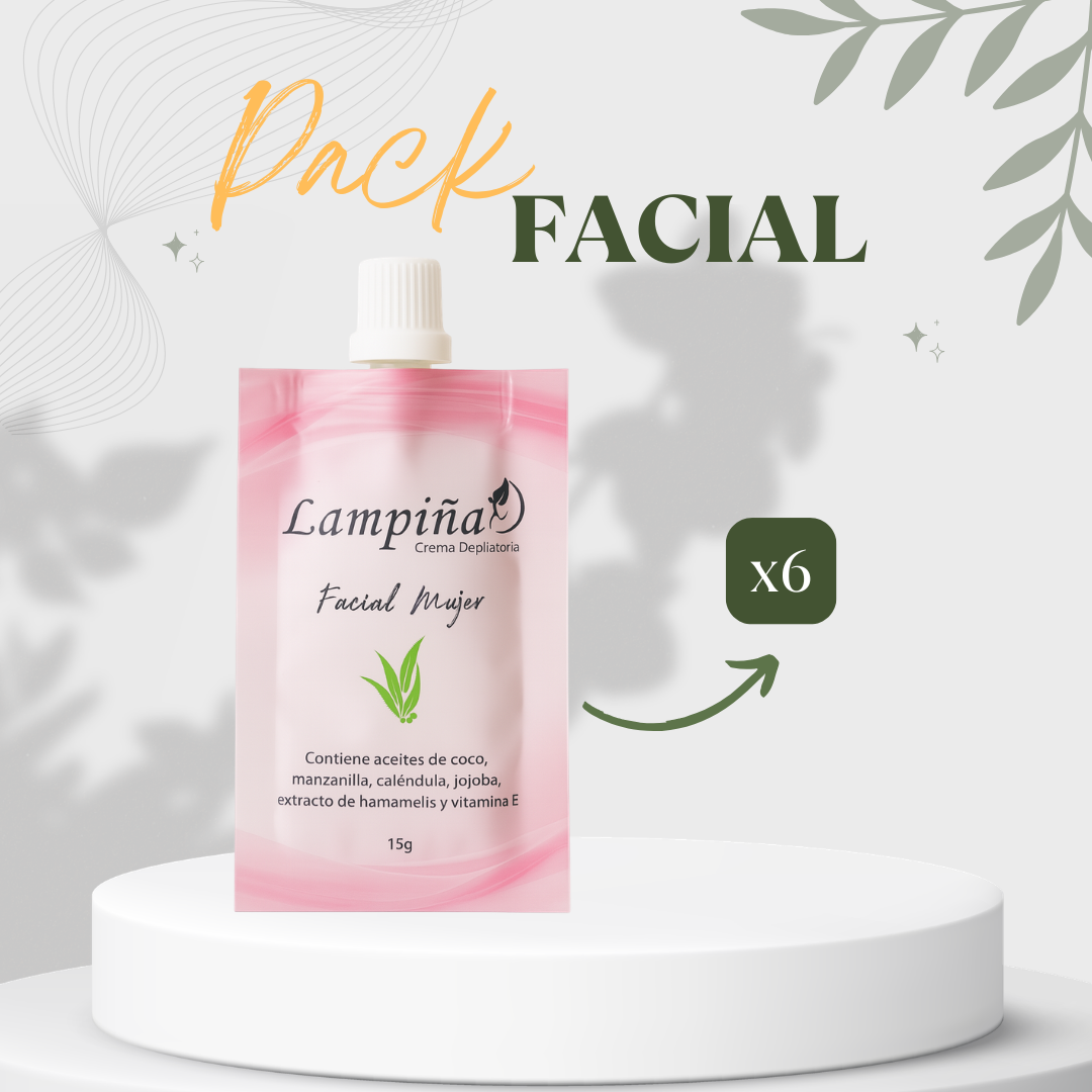 Pack Facial Lampiña · seis cremas depilatorias faciales de 15 gramos