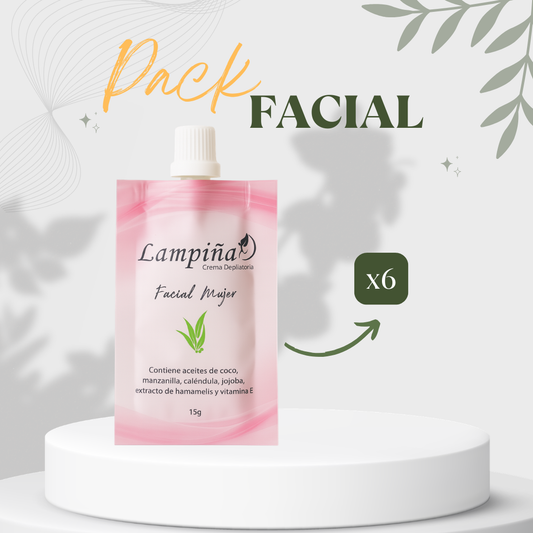 Pack Facial Lampiña · seis cremas depilatorias faciales de 15 gramos